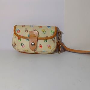 Dooney & Bourke signature monogram small flap coin purse wallet beige